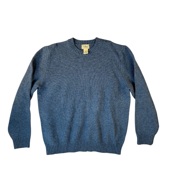 L.L. Bean Blue 100% Shetland Wool Crewneck Sweater Men's L-Reg - Picture 1 of 7